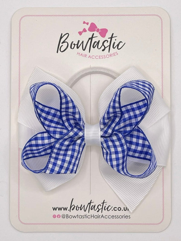 4 Inch Double Bow Bobble - Royal Blue & White Gingham