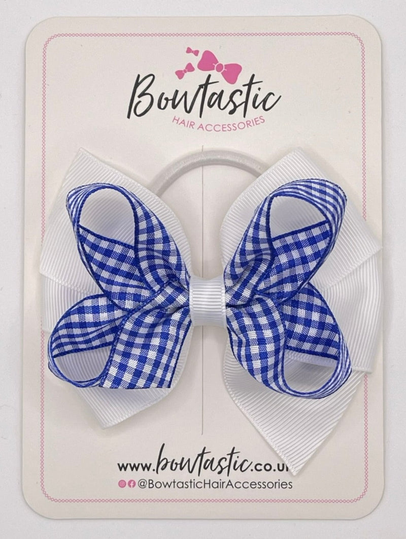 4 inch Double Bow Bobble - Royal Blue & White Gingham