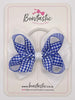 4 Inch Double Bow Bobble - Royal Blue & White Gingham