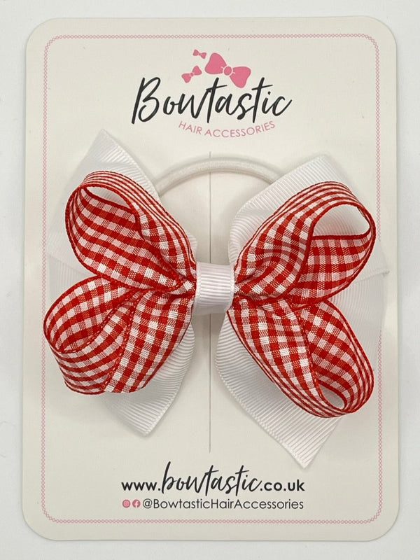 4 Inch Double Bow Bobble - Red & White Gingham