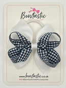 4 Inch Double Bow Bobble - Navy & White Gingham