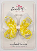 4 Inch Double Bow Bobble - Yellow & White Gingham