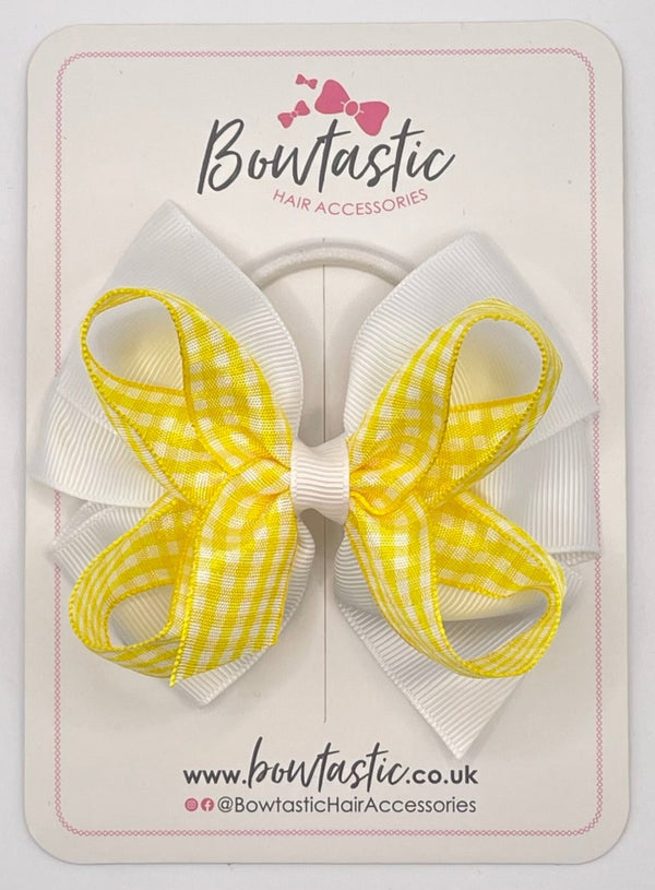 4 Inch Double Bow Bobble - Yellow & White Gingham