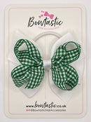 4 Inch Double Bow Bobble - Green & White Gingham