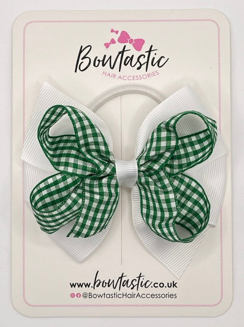 4 inch Double Bow Bobble - Green & White Gingham
