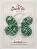 4 Inch Double Bow Bobble - Green & White Gingham