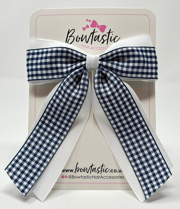 4.5 Inch Tail Bow - Navy & White Gingham