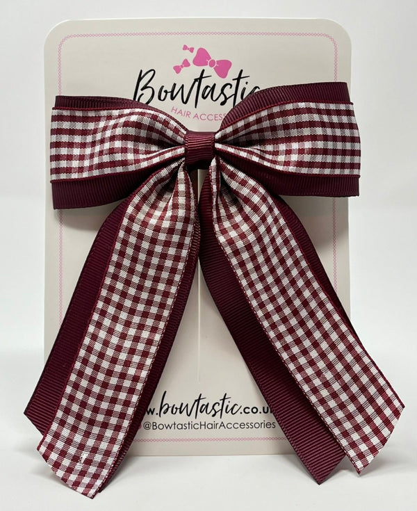 4.5 Inch Tail Bow - Burgundy & Burgundy Gingham