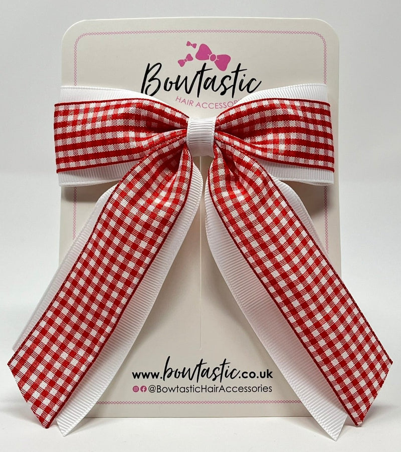 4.5 Inch Tail Bow - Red & White Gingham