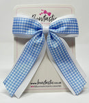 4.5 Inch Tail Bow - Light Blue & White Gingham