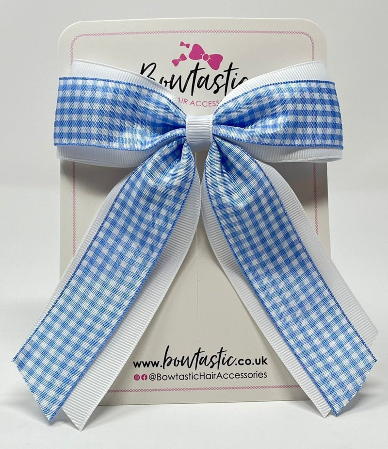 4.5 Inch Tail Bow - Blue & White Gingham