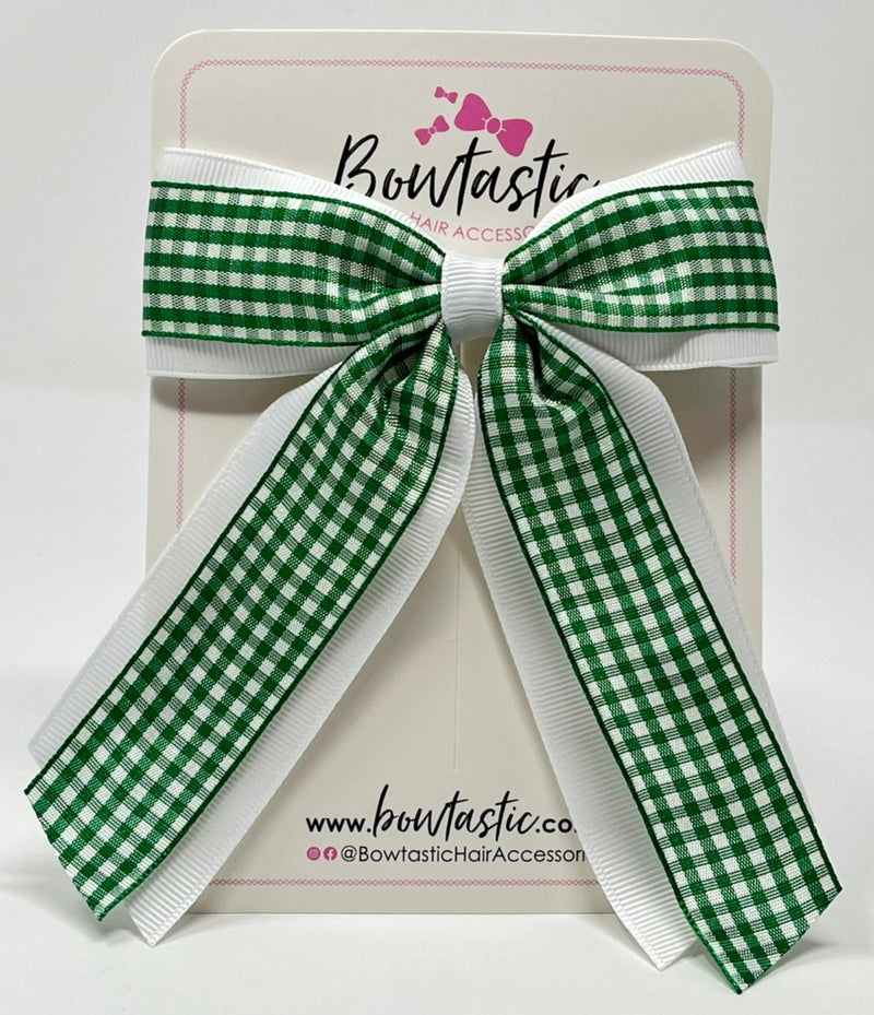 4.5 Inch Tail Bow - Green & White Gingham