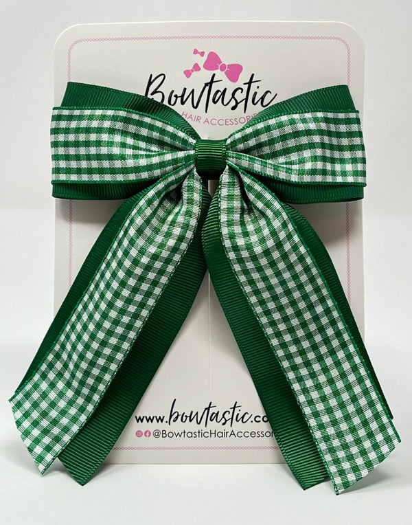 4.5 Inch Tail Bow - Forest Green & Green Gingham