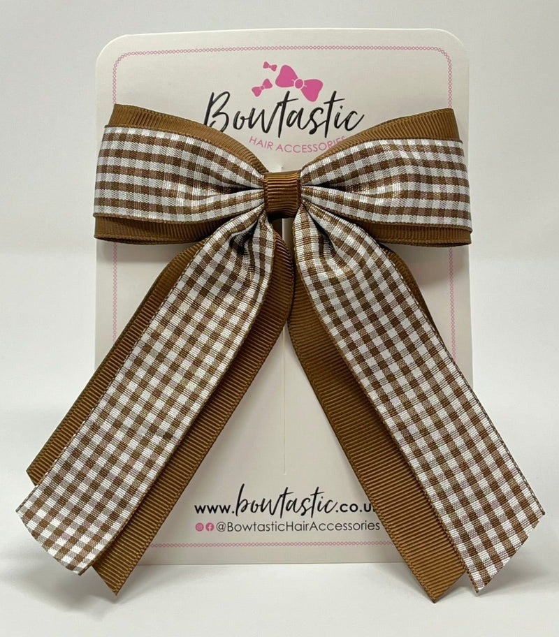 4.5 Inch Tail Bow - Turftan & Brown Gingham