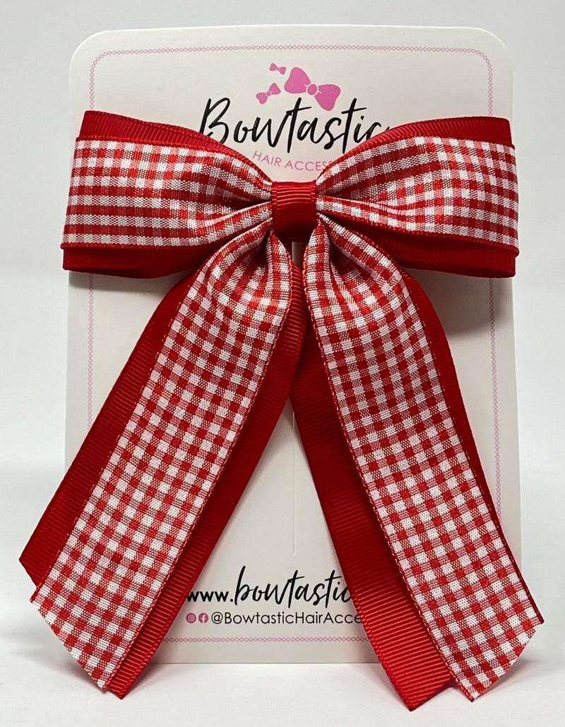 4.5 Inch Tail Bow - Red & Red Gingham