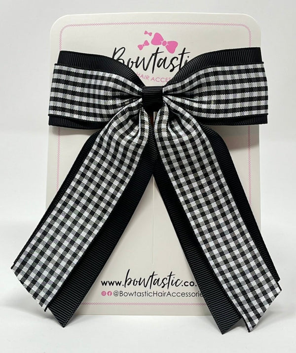 4.5 Inch Tail Bow - Black & Black Gingham