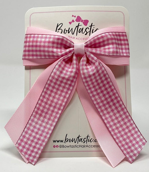 4.5 Inch Tail Bow - Pink & Pink Gingham