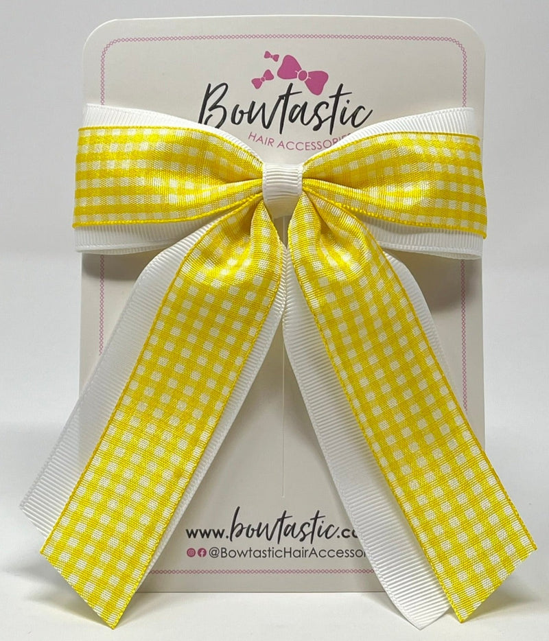 4.5 Inch Tail Bow - Yellow & White Gingham