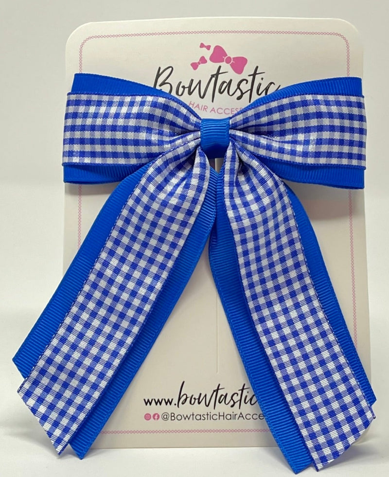 4.5 Inch Tail Bow - Royal Blue & Royal Blue Gingham