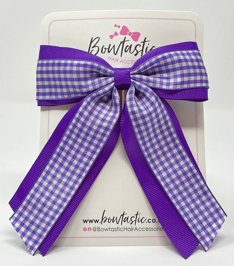 4.5 Inch Tail Bow - Purple & Purple Gingham