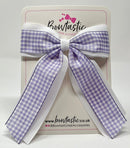 4.5 Inch Tail Bow - Lilac & White Gingham