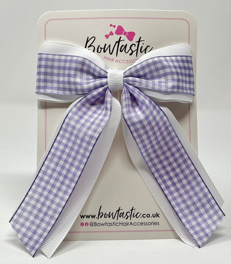 4.5 Inch Tail Bow - Lilac & White Gingham