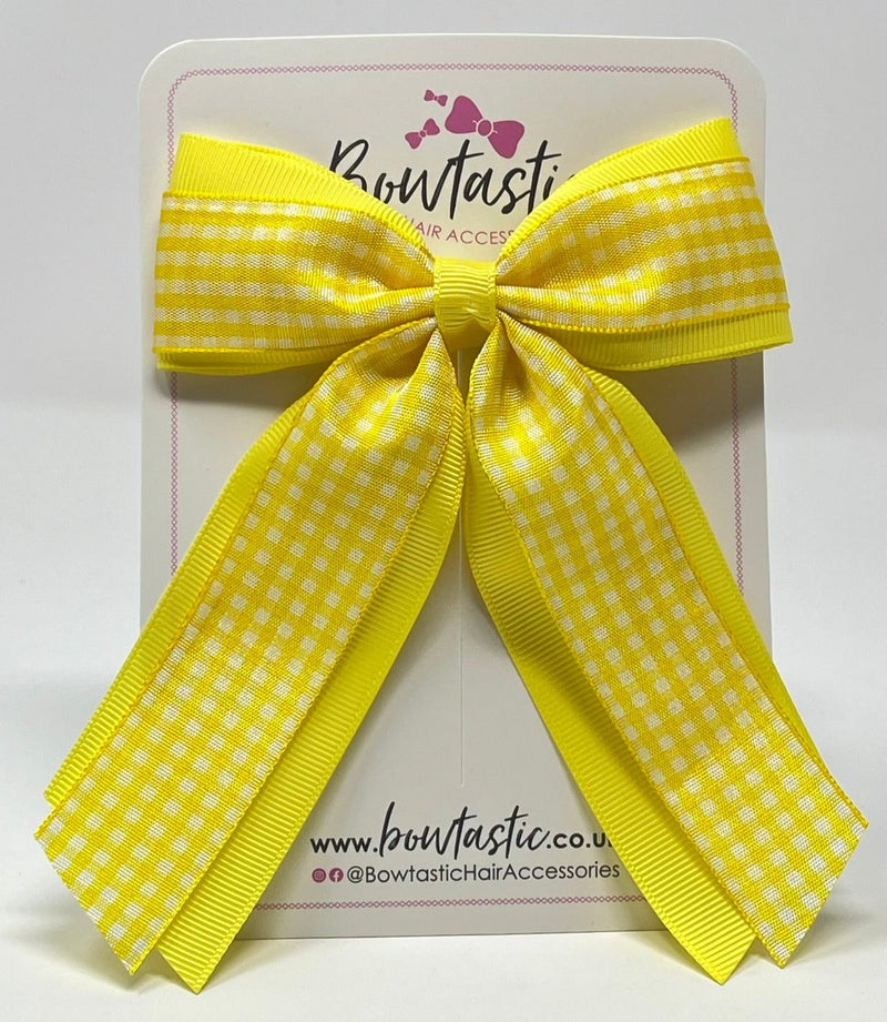 4.5 Inch Tail Bow - Yellow & Yellow Gingham