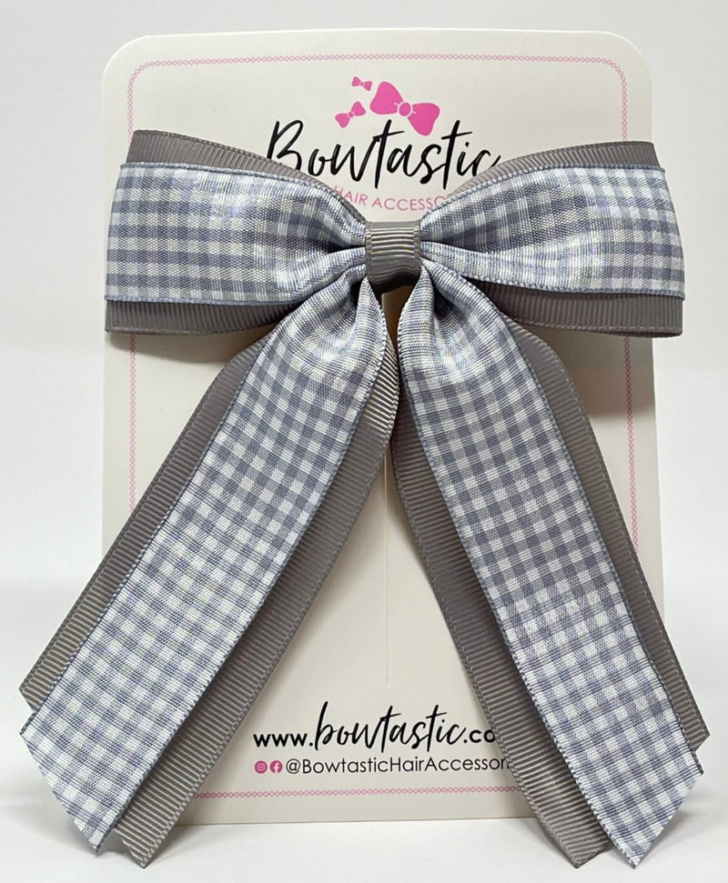 4.5 Inch Tail Bow - Grey & Grey Gingham