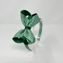 4 Inch Bow Alice Band - Forest Green & Green Gingham
