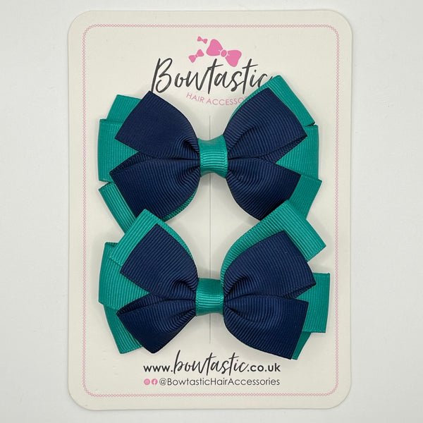 3.25 Inch Flat Bow - Jade Green & Navy - 2 Pack