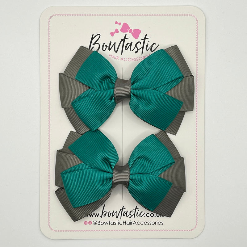 3.25 Inch Flat Bow - Jade Green & Metal Grey - 2 Pack