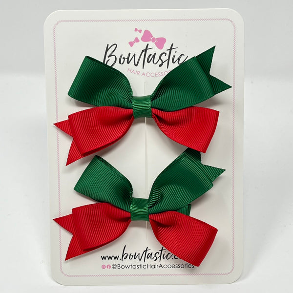 3 Inch Butterfly Bow Style 2 - Forest Green & Red - 2 Pack