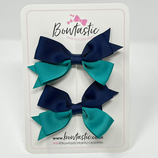 3 Inch Butterfly Bow Style 2 - Navy & Jade Green - 2 Pack