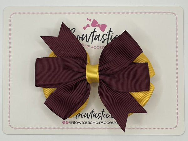 3.5 inch Butterfly Pinwheel Bow - Burgundy & Yellow Gold