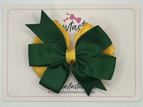 3.5 inch Butterfly Pinwheel Bow - Forest Green & Yellow Gold