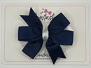 3.5 Inch Flat Double Bow Bobble - Navy & White