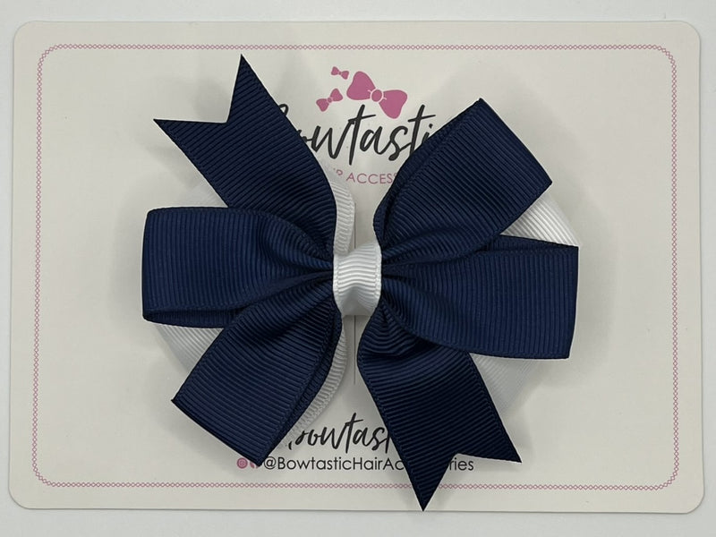 3.5 inch Butterfly Pinwheel Bow - Navy & White