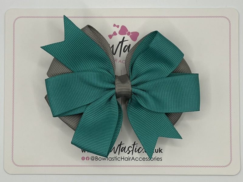 3.5 inch Butterfly Pinwheel Bow - Jade Green & Metal Grey