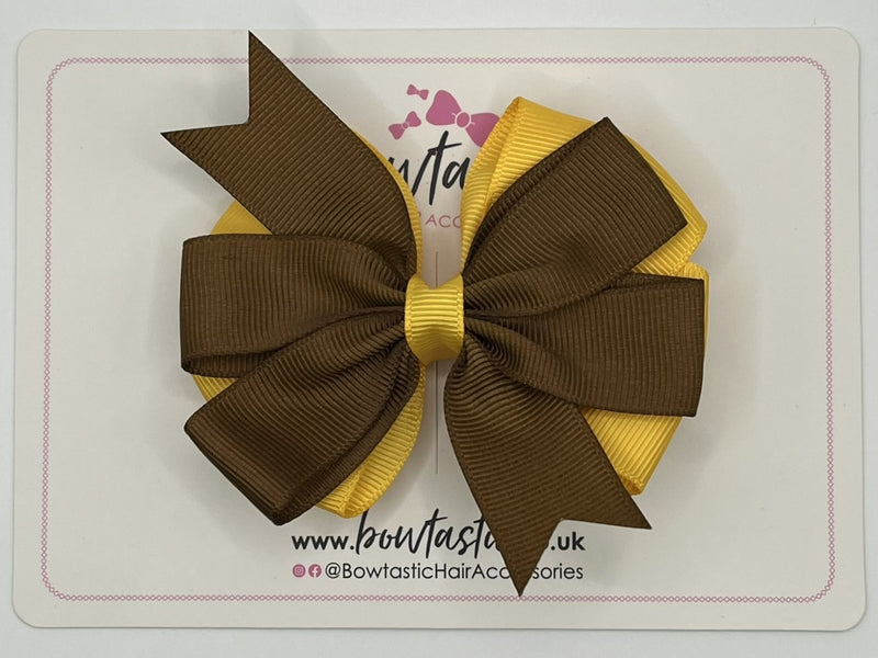 3.5 inch Butterfly Pinwheel Bow - Turftan & Yellow Gold