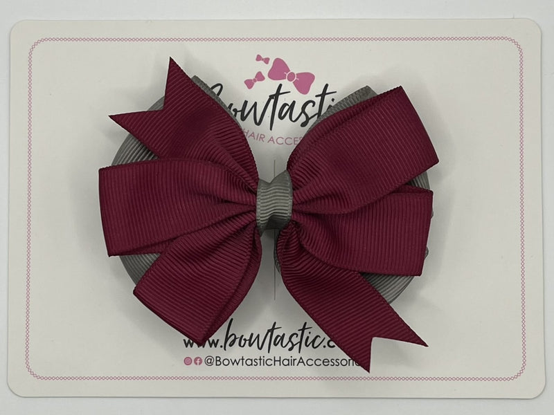 3.5 inch Butterfly Pinwheel Bow - Wine & Metal Grey