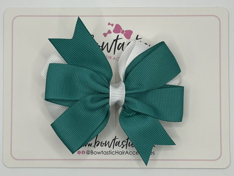 3.5 inch Butterfly Pinwheel Bow - Jade Green & White