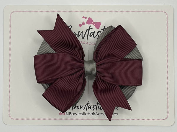 3.5 inch Butterfly Pinwheel Bow - Burgundy & Metal Grey