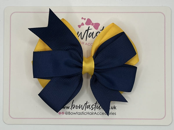 3.5 inch Butterfly Pinwheel Bow - Navy & Yellow Gold