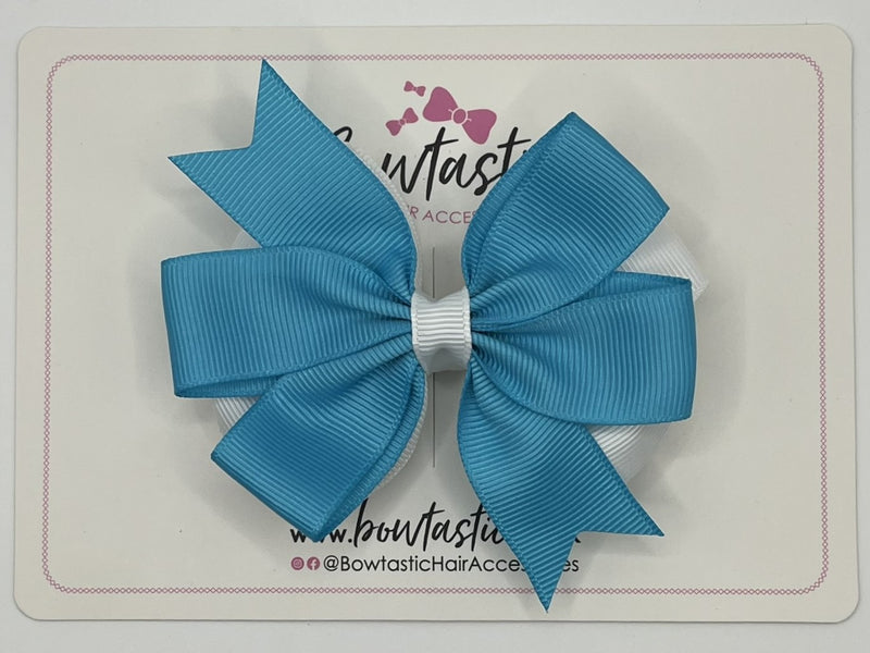 3.5 inch Butterfly Pinwheel Bow - Turquoise & White