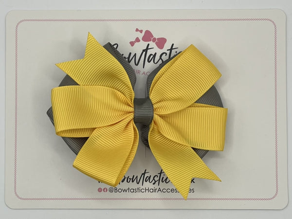 3.5 inch Butterfly Pinwheel Bow - Yellow Gold & Metal Grey