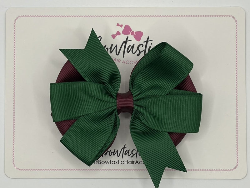 3.5 inch Butterfly Pinwheel Bow - Forest Green & Burgundy