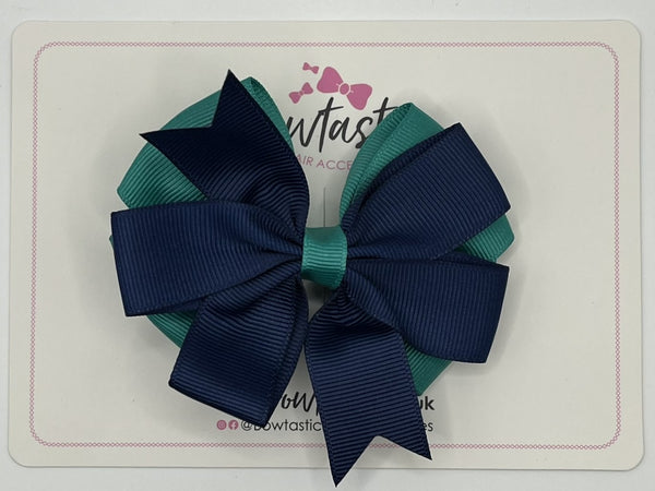 3.5 inch Butterfly Pinwheel Bow - Jade Green & Navy