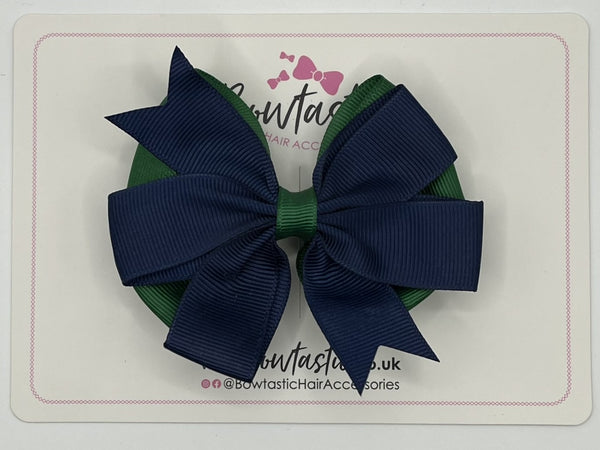 3.5 inch Butterfly Pinwheel Bow - Forest Green & Navy