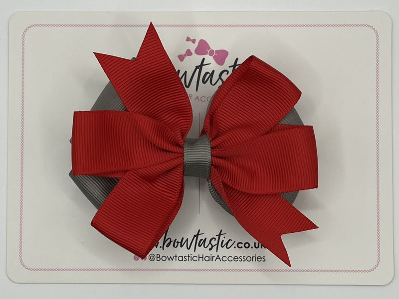 3.5 inch Butterfly Pinwheel Bow - Red & Metal Grey