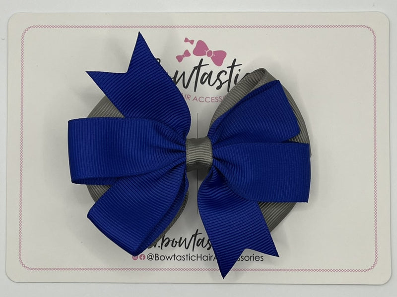 3.5 inch Butterfly Pinwheel Bow - Cobalt & Metal Grey